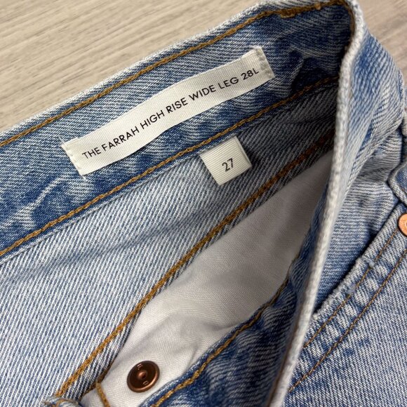 Aritzia Denim Forum Farrah Wide Leg Raw Hem Jeans Light Wash Size 27 - Picture 4 of 8